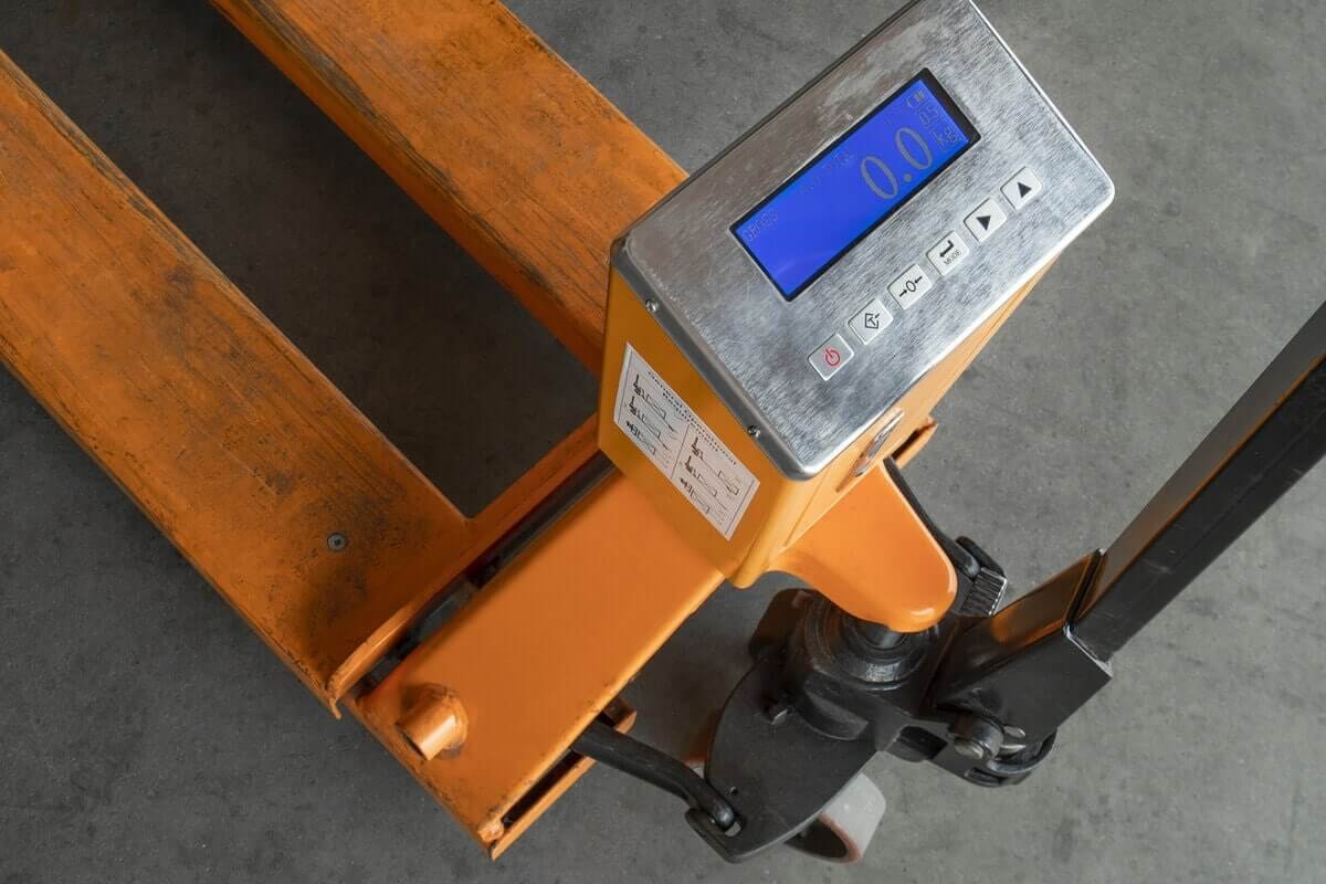 orange manual hand lift for pallets