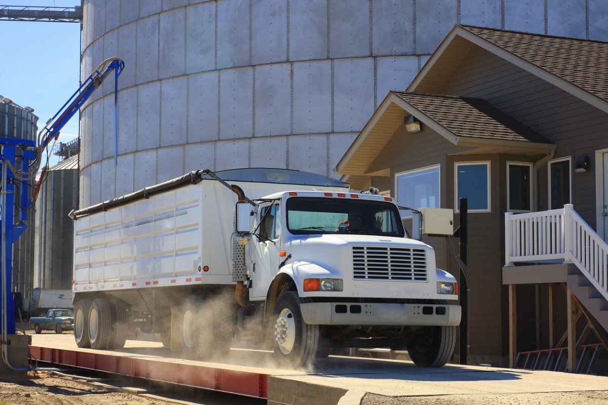 white semi truck on a truck scale